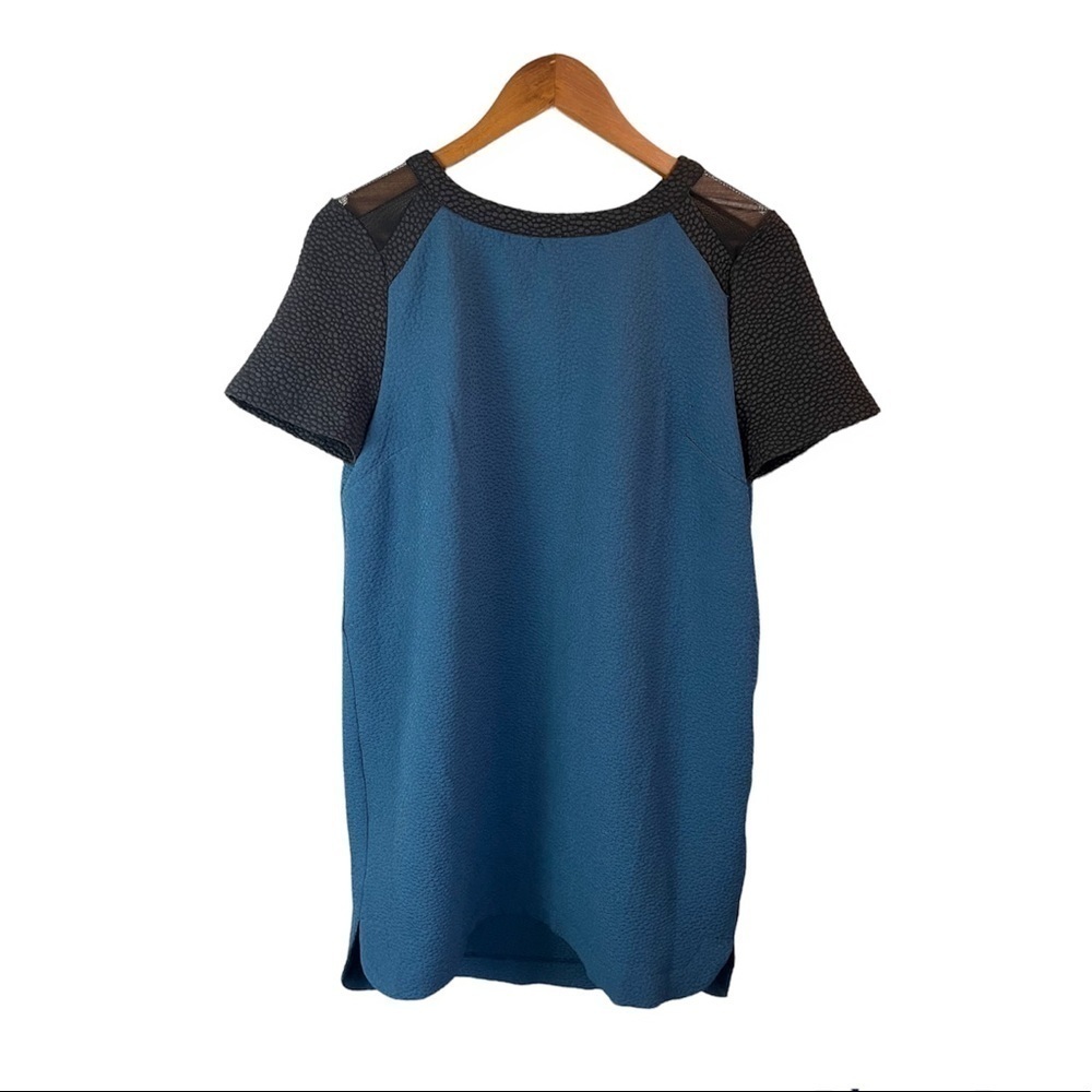 Kensie Womens Blue and Black Mesh Short Sleeve Dress Medium‎